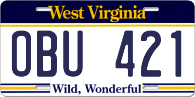 WV license plate OBU421