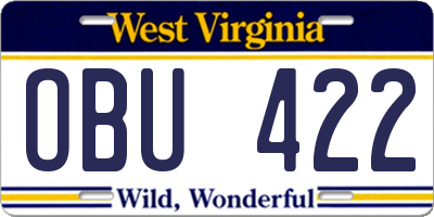 WV license plate OBU422