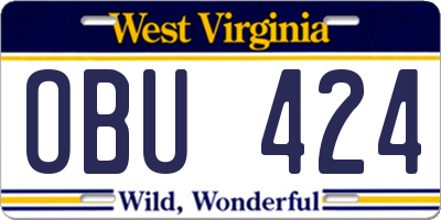 WV license plate OBU424