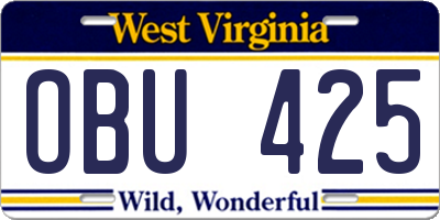 WV license plate OBU425