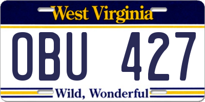 WV license plate OBU427