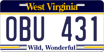 WV license plate OBU431