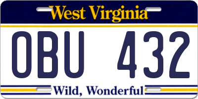 WV license plate OBU432