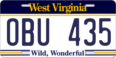 WV license plate OBU435