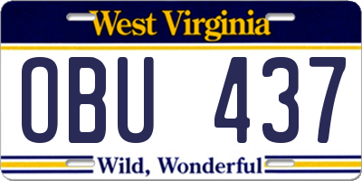 WV license plate OBU437