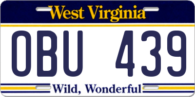 WV license plate OBU439