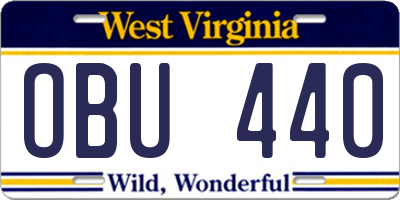 WV license plate OBU440