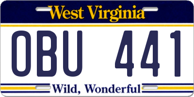 WV license plate OBU441