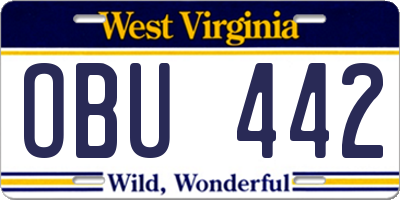 WV license plate OBU442