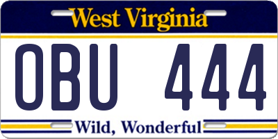 WV license plate OBU444