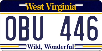 WV license plate OBU446