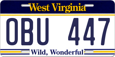 WV license plate OBU447