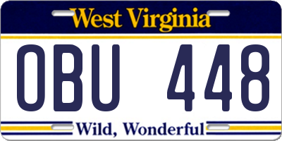 WV license plate OBU448