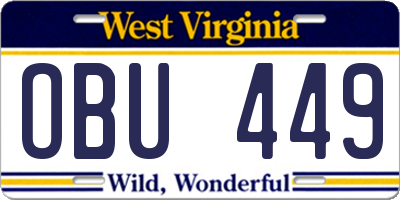 WV license plate OBU449