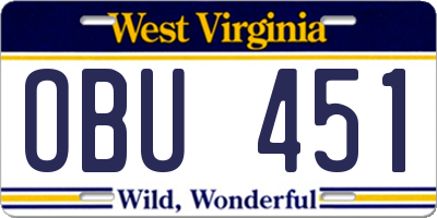WV license plate OBU451