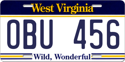 WV license plate OBU456