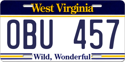 WV license plate OBU457