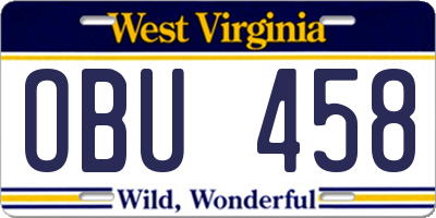 WV license plate OBU458