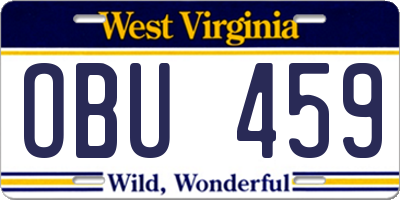 WV license plate OBU459
