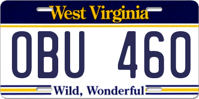 WV license plate OBU460