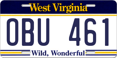 WV license plate OBU461