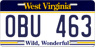 WV license plate OBU463