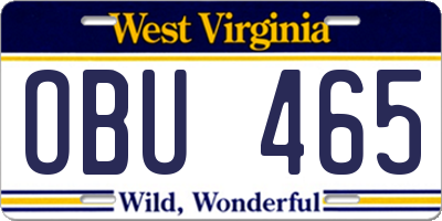 WV license plate OBU465