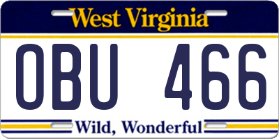 WV license plate OBU466