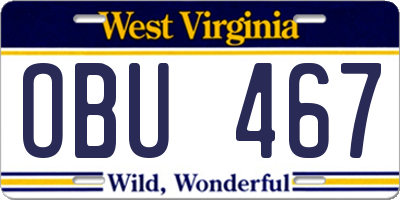 WV license plate OBU467
