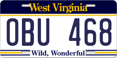 WV license plate OBU468
