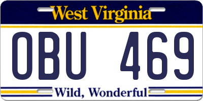 WV license plate OBU469