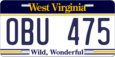 WV license plate OBU475