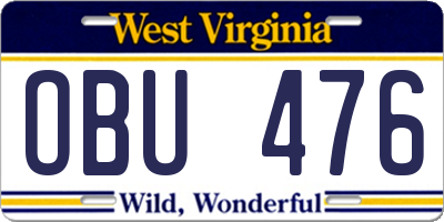 WV license plate OBU476
