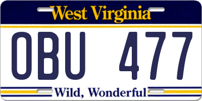 WV license plate OBU477