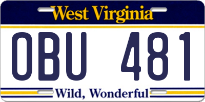 WV license plate OBU481