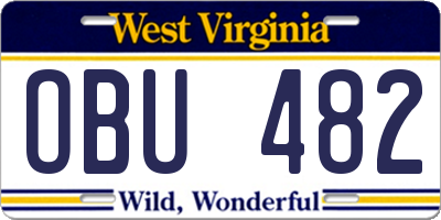 WV license plate OBU482