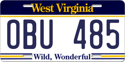 WV license plate OBU485