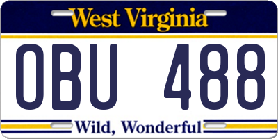 WV license plate OBU488