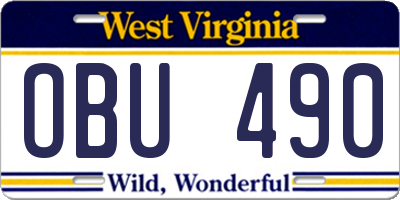 WV license plate OBU490