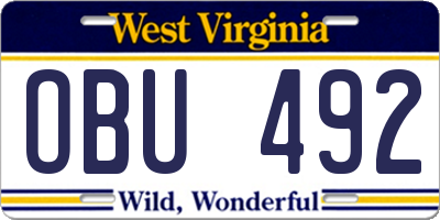 WV license plate OBU492