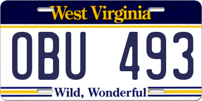 WV license plate OBU493