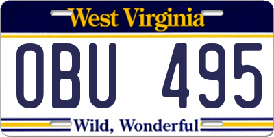 WV license plate OBU495