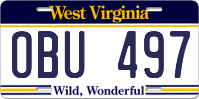 WV license plate OBU497