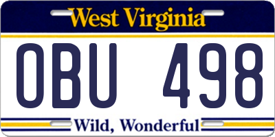 WV license plate OBU498