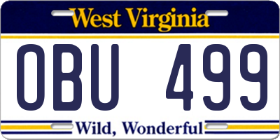 WV license plate OBU499