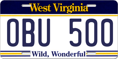 WV license plate OBU500
