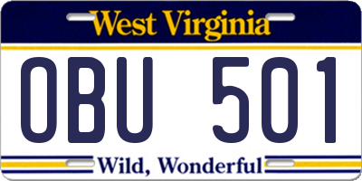 WV license plate OBU501