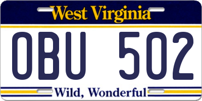 WV license plate OBU502