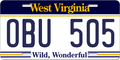 WV license plate OBU505