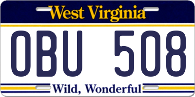 WV license plate OBU508